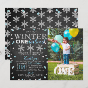 Winter ONEderland Chalkboard 1st Birthday Foto Kaart