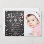 Winter ONEderland Chalkboard 1st Birthday Foto Kaart (Voorkant)