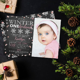 Winter ONEderland Chalkboard 1st Birthday Foto Kaart
