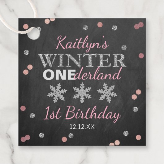 Winter ONEderland Chalkboard 1st verjaardag Bedankjes Labels (Voorkant)