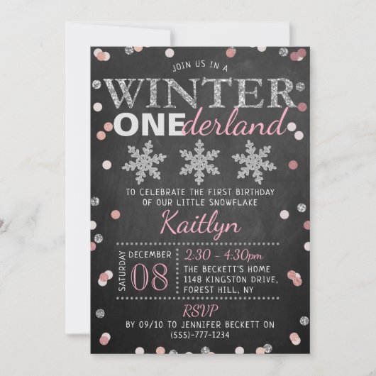 Winter ONEderland Chalkboard 1st verjaardag Kaart (Voorkant)