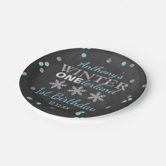 Winter ONEderland Chalkboard 1st verjaardag Papieren Bordje (Gekanteld)