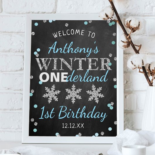 Winter ONEderland Chalkboard 1st verjaardag Poster