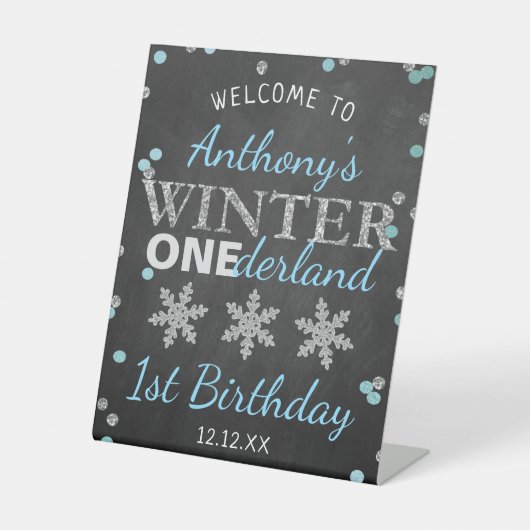 Winter ONEderland Chalkboard 1st verjaardag Reclamebord Met Voetstuk (Voorkant)