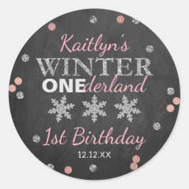 Winter ONEderland Chalkboard 1st verjaardag Ronde Sticker