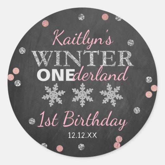 Winter ONEderland Chalkboard 1st verjaardag Ronde Sticker (Voorkant)