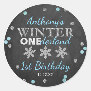 Winter ONEderland Chalkboard 1st verjaardag Ronde Sticker