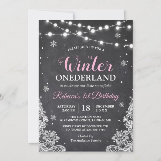 Winter ONEderland Chalkboard Baby eerste verjaarda Kaart (Voorkant)