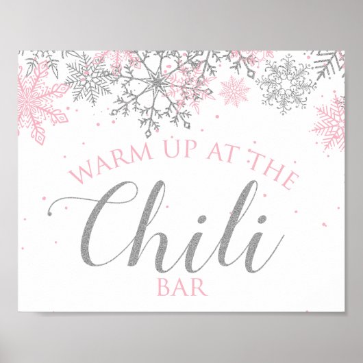 Winter Onederland Chili Bar roze zilversneeuwvlokk Poster (Voorkant)