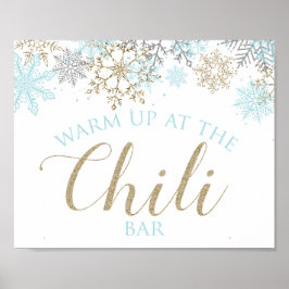 Winter Onederland Chili Bar Sign Blue Snowflakes Poster