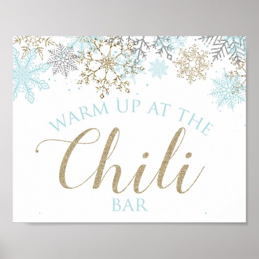 Winter Onederland Chili Bar Sign Blue Snowflakes Poster (Voorkant)