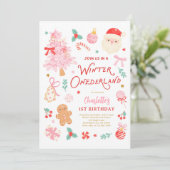 Winter Onederland Christmas 1st Birthday Party Kaart (Staand voorkant)