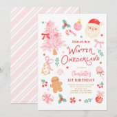 Winter Onederland Christmas 1st Birthday Party Kaart (Voorkant / Achterkant)