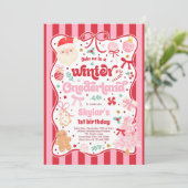 Winter Onederland Christmas Coquette Bow Birthday Kaart (Staand voorkant)