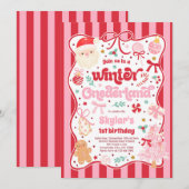 Winter Onederland Christmas Coquette Bow Birthday Kaart (Voorkant / Achterkant)
