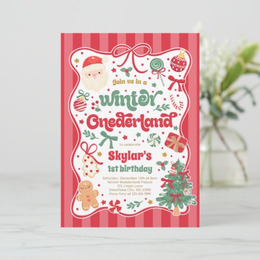 Winter Onederland Christmas Coquette Bow Birthday Kaart (Staand voorkant)