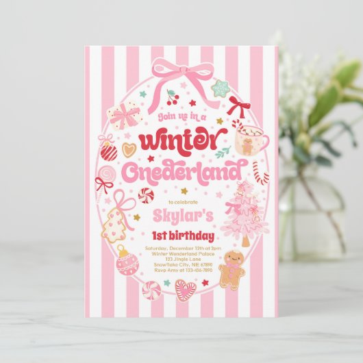 Winter Onederland Christmas Coquette Bow Birthday Kaart (Staand voorkant)