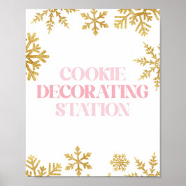 Winter Onederland Cookie Decorating Pink Gold Poster