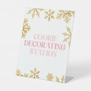 Winter Onederland Cookie Versieren Roze Goud Reclamebord Met Voetstuk