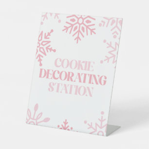 Winter Onederland Cookie Versieren Roze Reclamebord Met Voetstuk