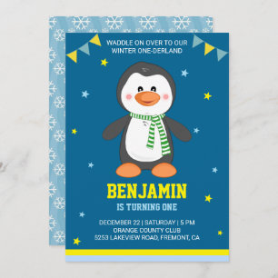 Winter Onederland Cute Penguin 1e verjaardag Uitno Kaart