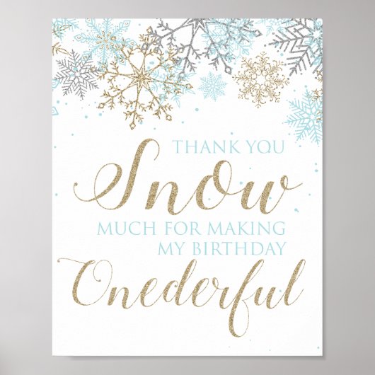 Winter Onederland Dank U Bord Blauw Poster (Voorkant)