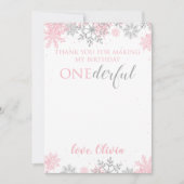 Winter ONEderland Dank u roze zilversneeuwvlokken Bedankkaart (Voorkant)