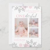 Winter ONEderland Dank u roze zilversneeuwvlokken Bedankkaart (Voorkant)