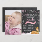 Winter Onederland Deer 1e verjaardag Uitnodiging (Voorkant / Achterkant)