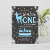 Winter ONEderland Deer 1e verjaardag uitnodiging (Staand voorkant)
