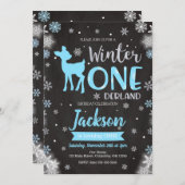 Winter ONEderland Deer 1e verjaardag uitnodiging (Voorkant / Achterkant)