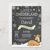 Winter Onederland Deer 1e verjaardag Uitnodiging (Voorkant)