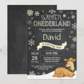 Winter Onederland Deer 1e verjaardag Uitnodiging (Voorkant / Achterkant)