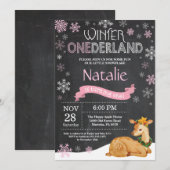 Winter Onederland Deer 1e verjaardag Uitnodiging (Voorkant / Achterkant)