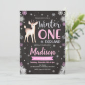 Winter ONEderland Deer 1st Birthday Uitnodiging (Staand voorkant)