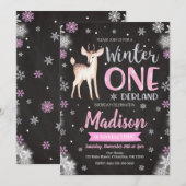 Winter ONEderland Deer 1st Birthday Uitnodiging (Voorkant / Achterkant)