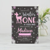 Winter ONEderland Deer 1st Birthday Uitnodiging (Staand voorkant)