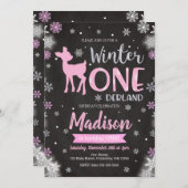 Winter ONEderland Deer 1st Birthday Uitnodiging (Voorkant / Achterkant)