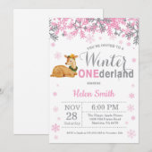 Winter Onederland Deer Girl 1ste verjaardag Kaart (Voorkant / Achterkant)