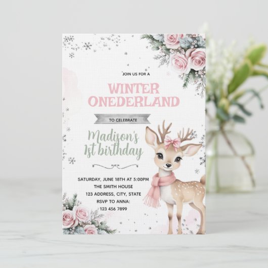 Winter Onederland deer invitation Kaart (Staand voorkant)