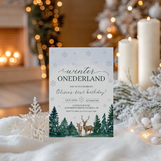 Winter ONEderland Deer Invite Kaart