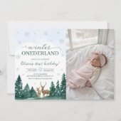 Winter ONEderland Deer Photo Invite Kaart (Voorkant)