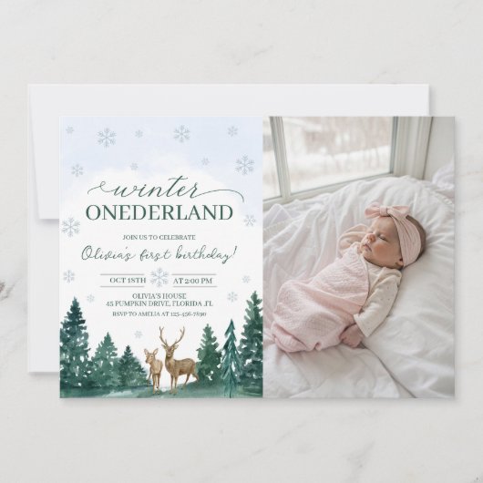 Winter ONEderland Deer Photo Invite Kaart (Voorkant)