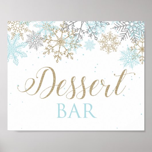 Winter Onederland Dessert Bar Sign Blue Snowflakes Poster (Voorkant)