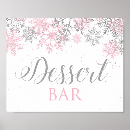 Winter Onederland Dessert Bar Sign Pink Snowflakes Poster (Voorkant)