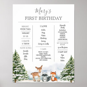Winter Onederland Dier 1e verjaardag mijlpaal Poster