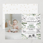 Winter Onederland Dieren 1e verjaardag Foto Kaart (Voorkant / Achterkant)