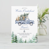 Winter Onederland Dieren Chinoiserie 1e verjaardag Kaart (Staand voorkant)