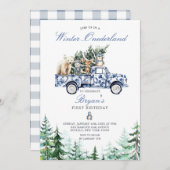 Winter Onederland Dieren Chinoiserie 1e verjaardag Kaart (Voorkant / Achterkant)