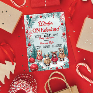 Winter ONEderland Dieren Eerste Verjaardagsfeest Kaart